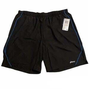 ASICS 92 Mens XXL‎ 2XL Running Short Black Blue Hidden Pocket NWT MS1058-9060